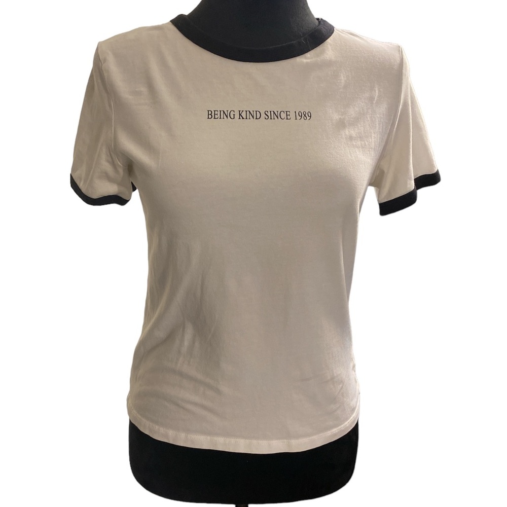 H&M Size Medium Being Kind Since 1989 white with black trim